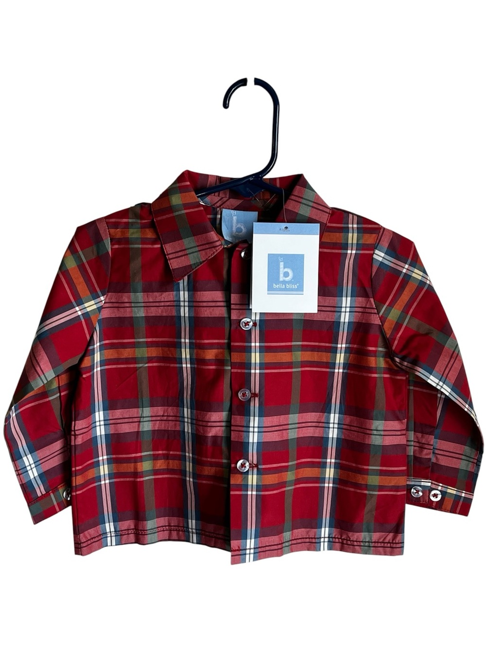 Bella Bliss NWT Eton Red Long Hampton Plaid Button-Up Dress Shirt Boys Size 18M